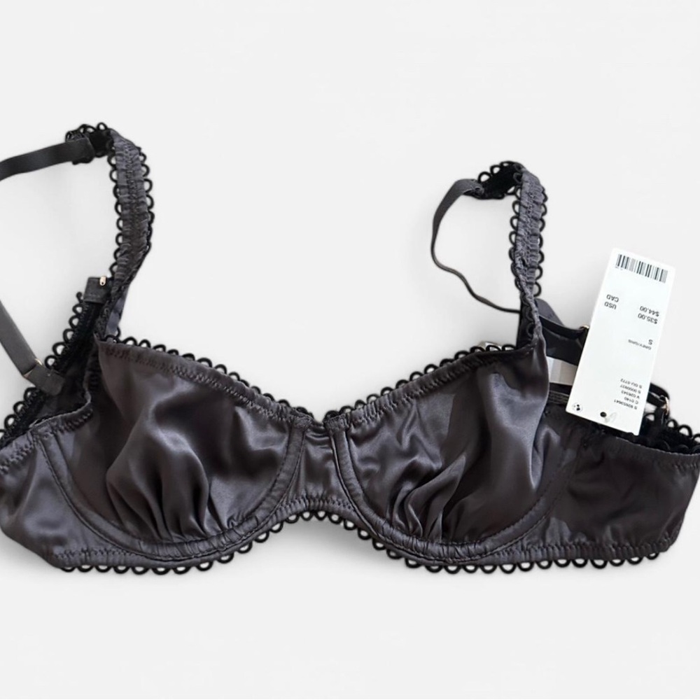 Out From Under Grey Satin Balconette Lace Trim Bra